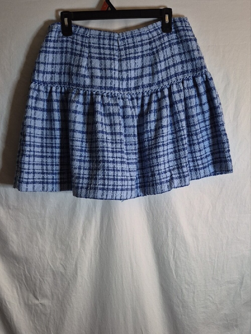 Free Assembly Blue Plaid Tweed Mini Skirt with Gold Buttons - Picture 5 of 5